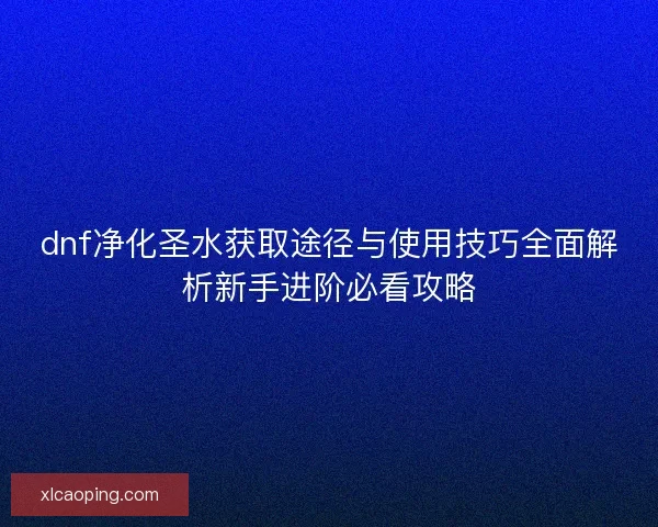 dnf净化圣水获取途径与使用技巧全面解析新手进阶必看攻略
